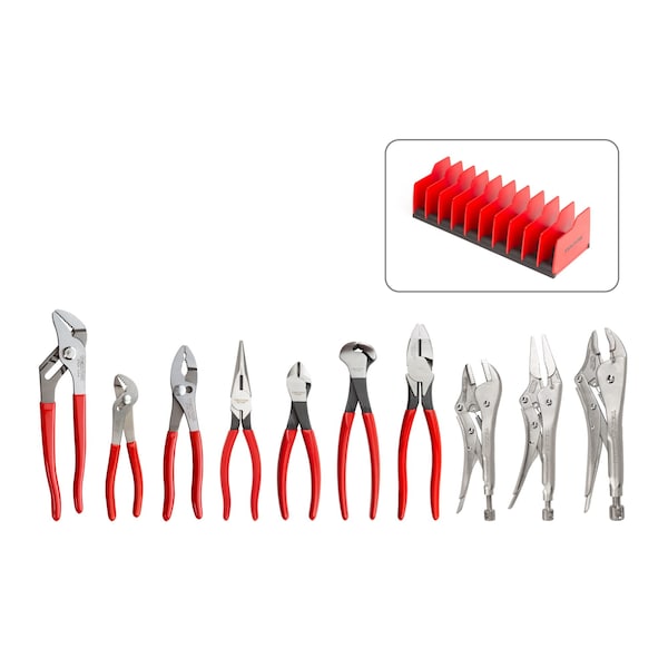 Gripping, Cutting, and Locking Pliers Set with Rack (10-Piece)